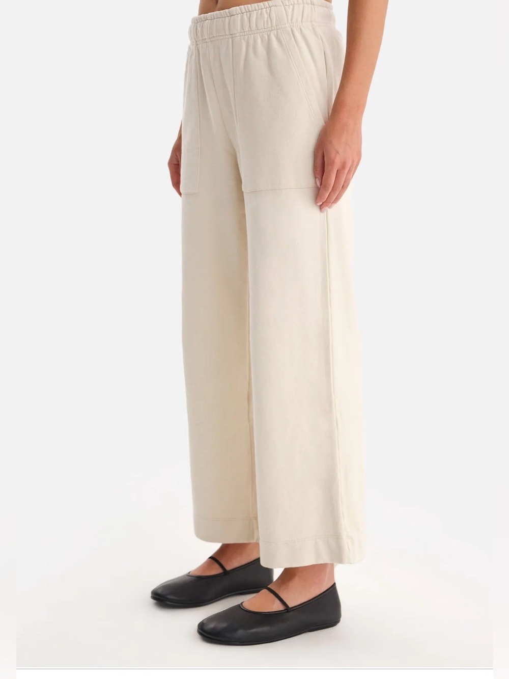 MATE organic fleece Wide-Leg Cream Pull-On Pants Sz LG NWT (STILL ONSITE)